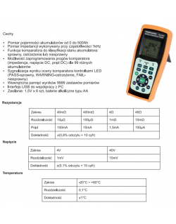 Tester akumulatorów LCD 40V 40Ω TENMARS TM6002