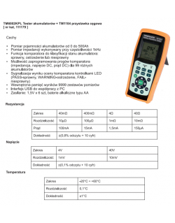 Tester akumulatorów LCD 40V 40Ω TM6002KPL + przystawka cęgowa TM1104 TENMARS
